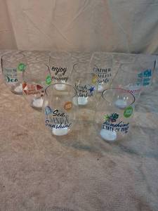 lot 76 image: Lot of 10 Printed Stemless Wine Glasses BPA Free