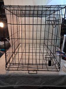 lot 99 image: Black Wire Pet Crate Cage with Door and Tray