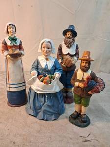 lot 110 image: 4-Piece Hand-Painted Figurine Set Thanksgiving Characters