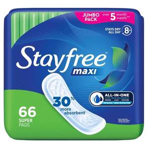 lot 39755 image: Stayfree Maxi Super Pads Wingless, Period and Leaks, COUNT UNKNOWN. - Retail $11