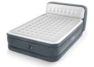 lot 39759 image: INTEX Dura-Beam 18 Queen Size Air Mattress with Built-In Headboard & Pump, VISIBLE USE. - Retail $90