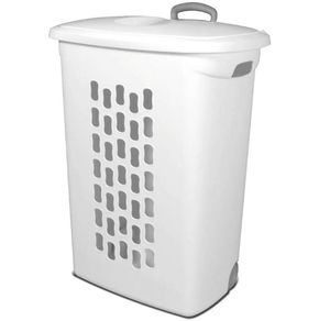 lot 39766 image: Sterilite Ultra Wheeled Laundry Hamper with Lid, Handle and Wheels for Easy Rolling of Clothes to and from the Laundry Room, Plastic - Retail $49