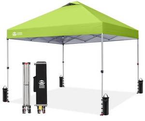 lot 39773 image: CROWN SHADES 10x10 Pop Up Canopy Tent with One Push Setup, Green - Retail $150
