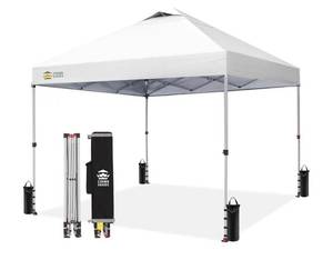lot 39774 image: CROWN SHADES 10x10 Pop Up Canopy Tent with One Push Setup, White - Retail $150