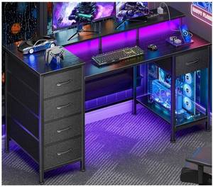 lot 39778 image: 47 Inch Gaming Computer Desk with Power Outlets,LED,5 Drawers - Retail $120