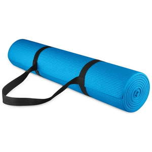 lot 39784 image: All Purpose 14-Inch High Density Anti-Tear Exercise Yoga Mat with Carrying Strap. DAMAGE SEE LAST PHOTO for 12inch Rip. - Retail $17