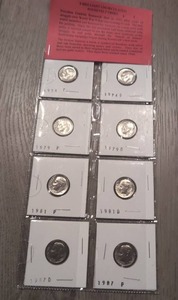 lot 513 image: Roosevelt Dime Coin Lot of 8 1974 1979 1981 1987 P and D Dates
