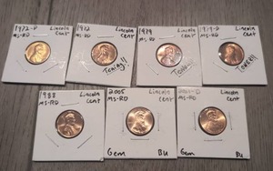 lot 515 image: Lincoln Cent Lot of 7 1972-D 1972 1979 1979-D 1988 2005 2021-D