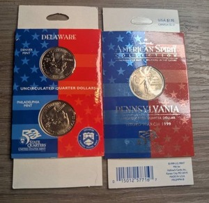 lot 521 image: Hallmark Pennsylvania 1999 & Delaware State Quarter Coin Cards Lot of 2