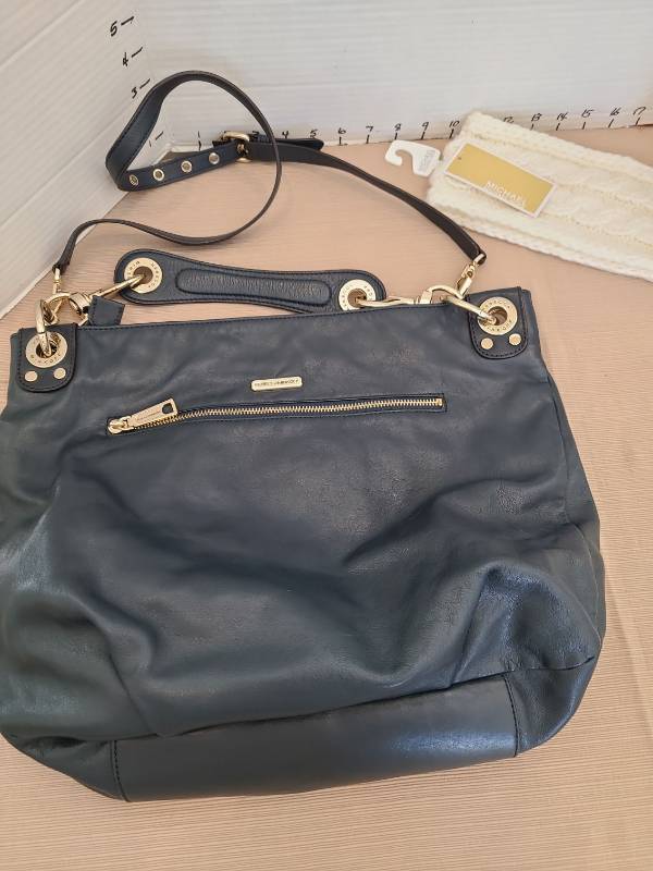 lot 1054 image: Rebecca Minkoff Handbag with Gold Stud Trim and Shoulder Strap, plus a Michael Kors winter headband with tags still attached