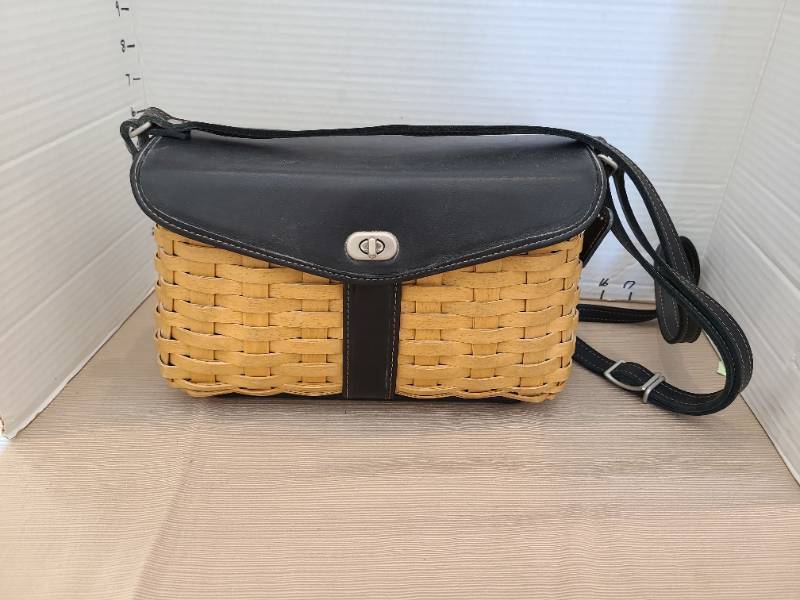 lot 1067 image: Woven Shoulder Bag with Black Flap and Turn Lock Adjustable Strap, 7x10x4