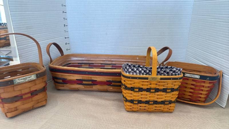 lot 1071 image: Longaberger Lot 1993 Inaugural 2000 Miniature Bread and Milk 2001 Inaugural and personal organizer basket