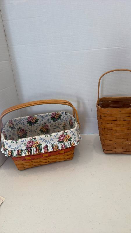 lot 1104 image: 1997 Longaberger Mothers Day Timeless Memory Basket with plastic divider and Longaberger Tall Square Basket