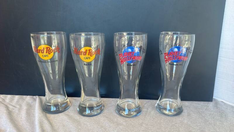 lot 1252 image: Hard Rock Cafe and Planet Hollywood Beer Glasses Lot of 4
