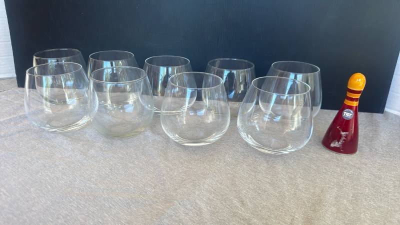 lot 1255 image: Schott Zwesel stemless wine glasses and bottle opener