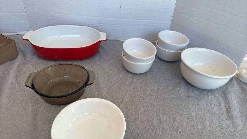 lot 1266 image: Corelle and Project 62 Bowls Lot with Red Oval Baking Dish and more