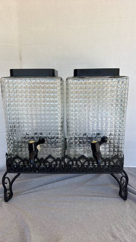 lot 1268 image: 2-Jar Beverage Dispenser with Stand and Spigots