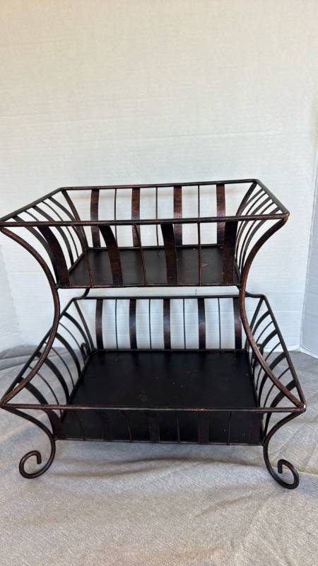 lot 1269 image: 2-Tier metal Display Stand with Scroll Feet 14x14x12