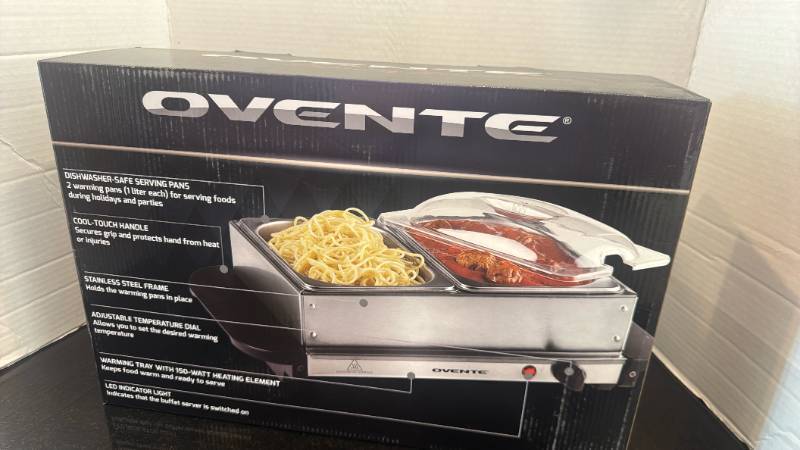 lot 1285 image: Ovente Electric Buffet Server 150 Watt 2 Warming Pans 1 Liter Each