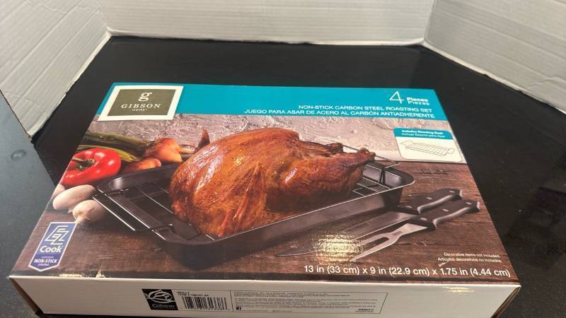 lot 1291 image: Gibson Home 4 Piece Non-Stick Carbon Steel Roasting Set 13 in x 9 in