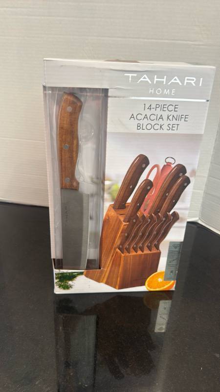 lot 1292 image: Tahari Home 14-Piece Acacia Knife Block Set