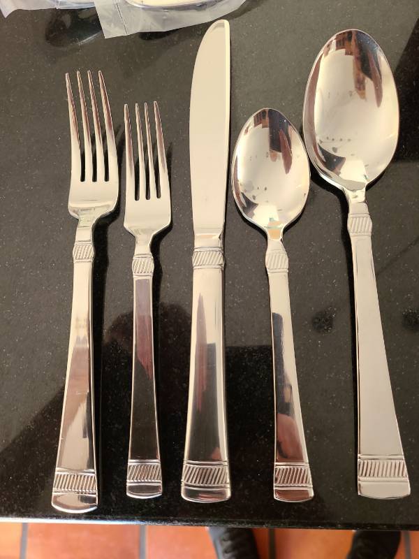 lot 1296 image: Cambridge flatware still in plastic wrap in wooden case