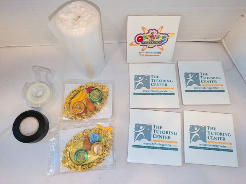 lot 1332 image: The Tutoring Center Square Tile Coasters Lot of 5, Tape Rolls, Miniature Trays