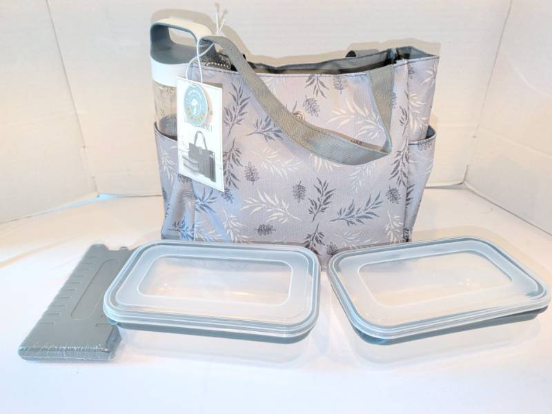 lot 1342 image: New Natural BPA Free Lunch Tote Set with Containers and Bottle