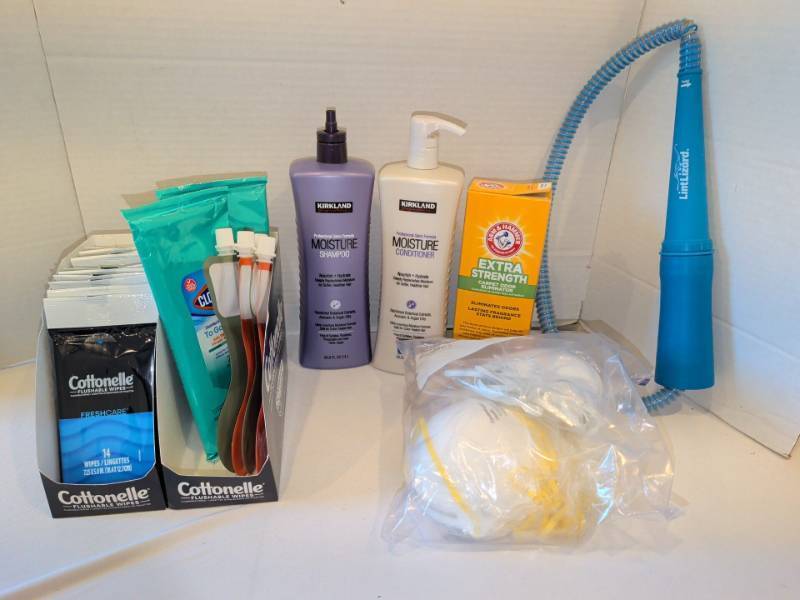 lot 1349 image: Mixed Lot Cottonelle Wipes, Kirkland Conditioner, LintLizard, Arm & Hammer