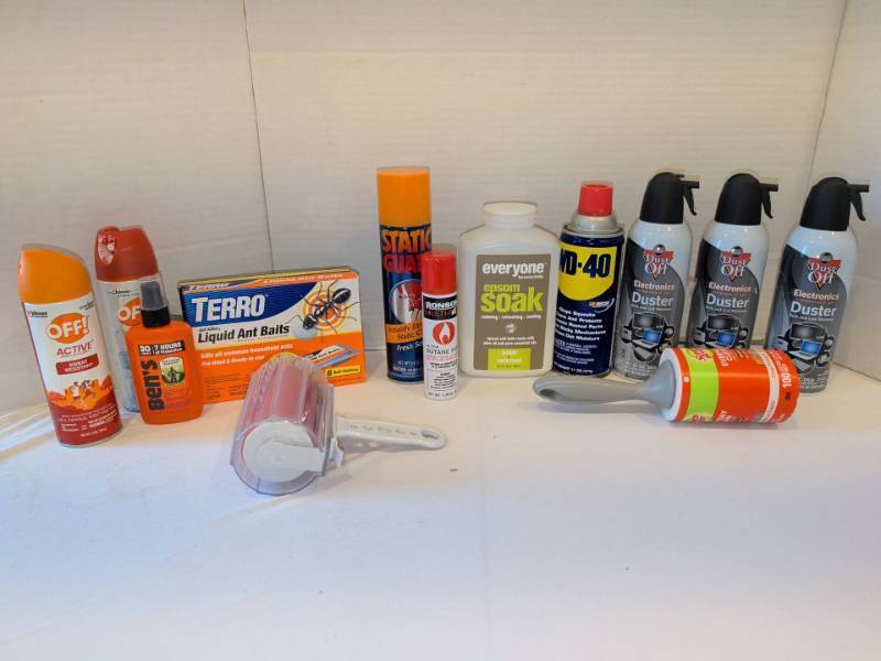 lot 1350 image: Mixed Household Lot 12 Items OFF Terro WD-40 Dust-Off Static Guard Ronsonol