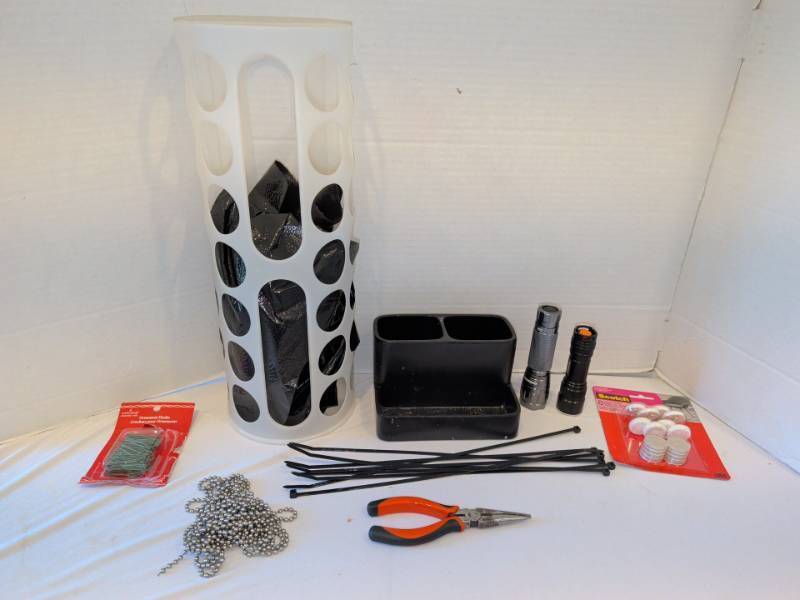 lot 1355 image: Lot of Household Items Flashlights, Cable Ties, Chair Glides, Pliers