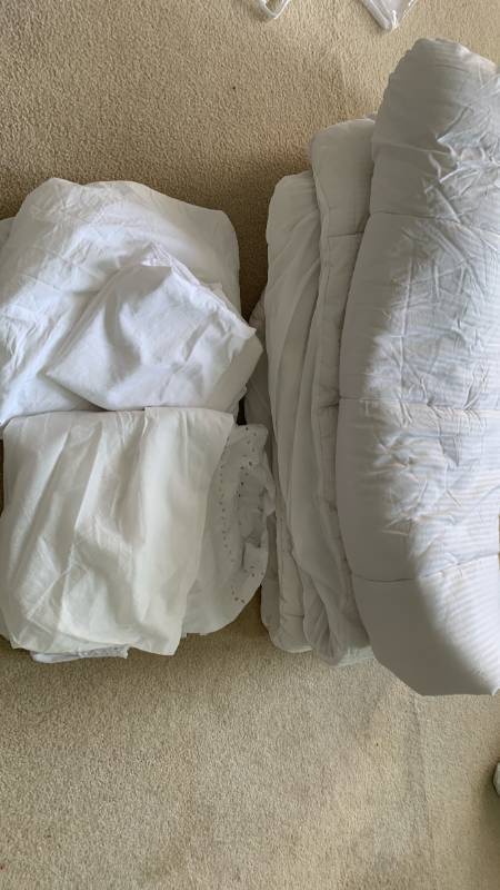 lot 1429 image: Queen mattress pad and misc sheet and bed skirt