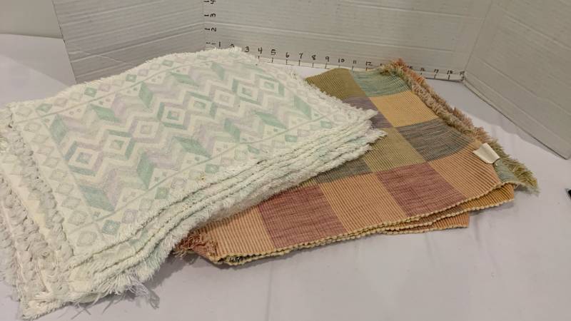 lot 1457 image: Lot of Woven Fringed Placemats, Geometric Pattern and Color Block Check