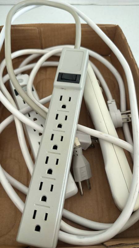 lot 1506 image: 3 Power Strip and Extension Cord Lot, 6 Outlet With OnOff Switch