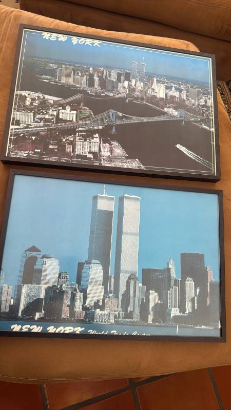 lot 1516 image: Framed wall decor of New York with twin towers still standing