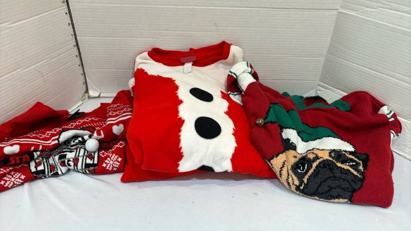 lot 1734 image: Two Christmas Sweaters and Christmas pajamas