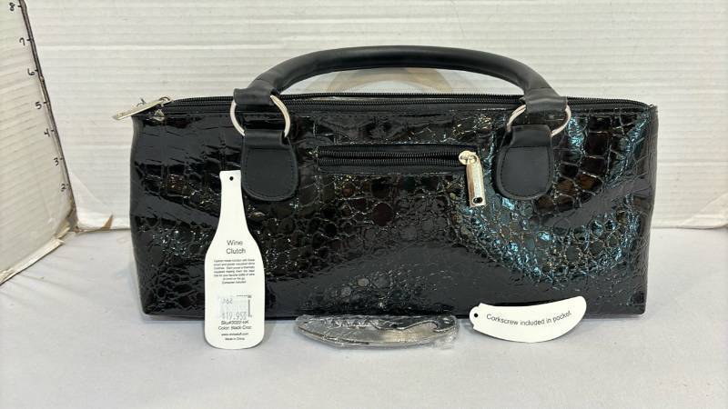 lot 1764 image: Wine Clutch Insulated Handbag with Corkscrew