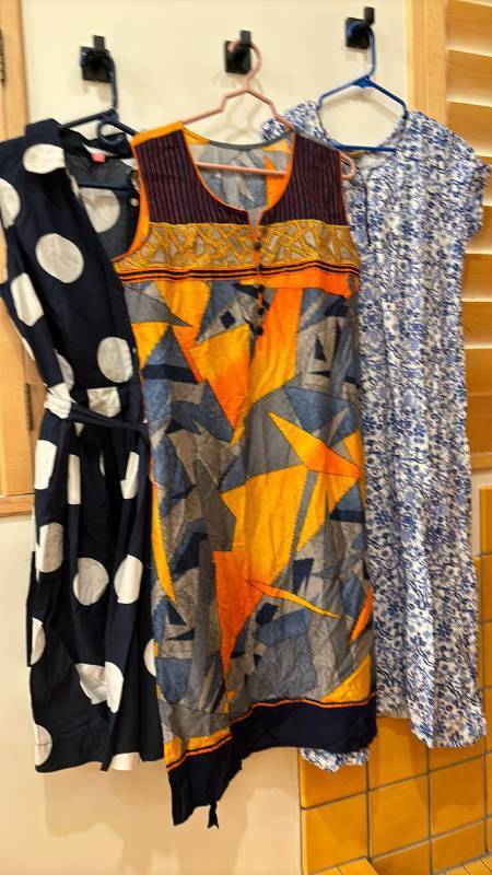 lot 1781 image: Lot of 3 Womens Dresses Polka Dot, Geometric Print, Blue Floral Print