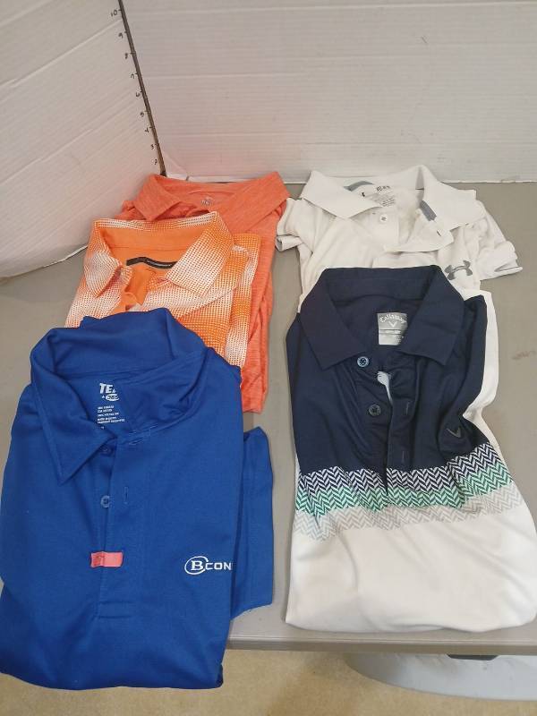 lot 1844 image: Mend med Lot of Polo Shirts Under Armour Callaway Greg Norman Team 365 Members Mark