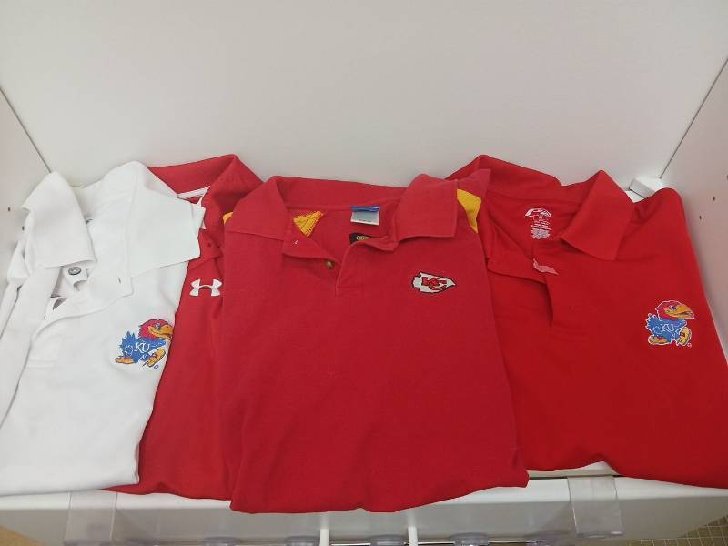lot 1845 image: Mens Polo Shirt Lot of  Pro Player Under Armour Kansas Jayhawks Chiefs Size M