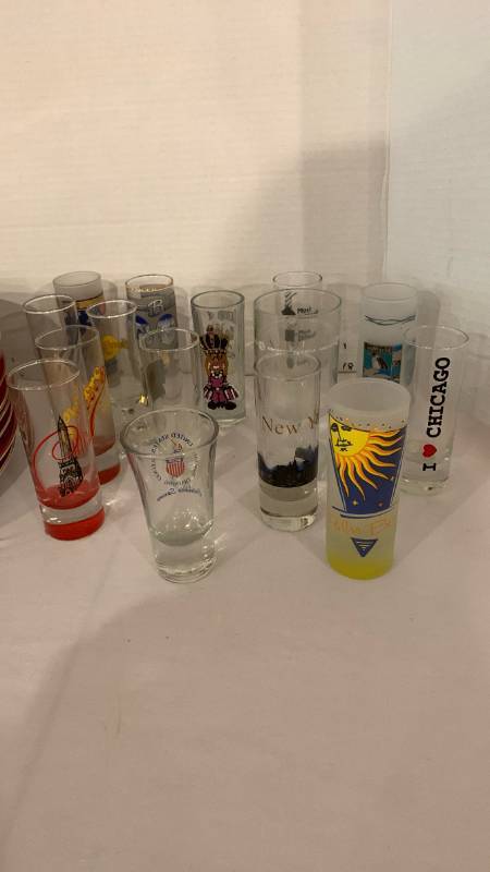lot 2053 image: Assorted Souvenir Shot Glasses Lot Hard Rock Cafe Baltimore Mall of America Cheers