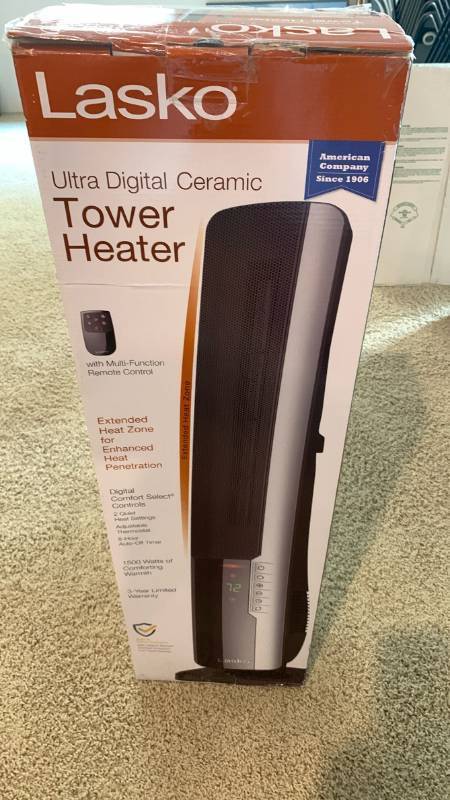 lot 2061 image: Lasko Ultra Digital Ceramic Tower Heater 1500 Watts New