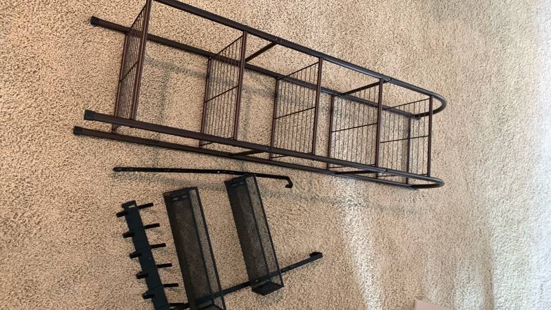 lot 2063 image: Metal Frame Multi-Tier Shelf Unit with Wire Panels and Black Mesh Hook Rack Parts