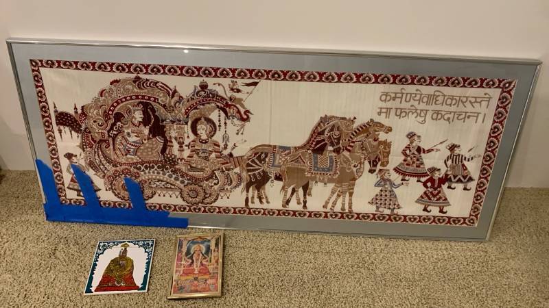lot 2076 image: Framed Wall Art Horse-Drawn 49x20 and smaller