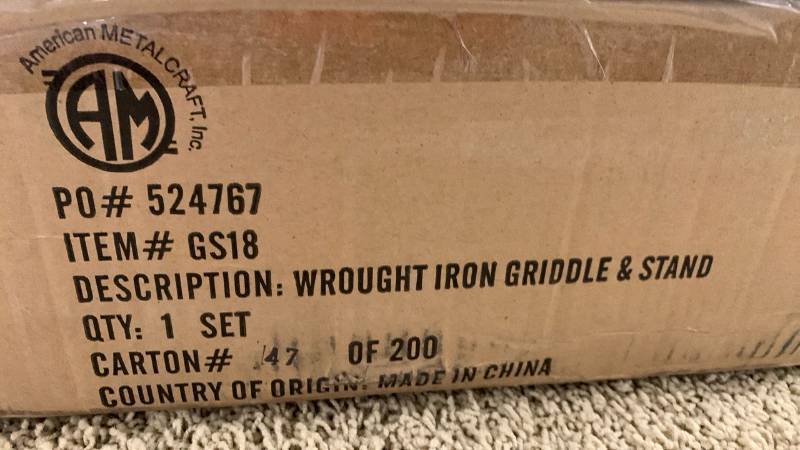 lot 2099 image: American Metalcraft Wrought Iron Griddle & Stand GS18 New in box