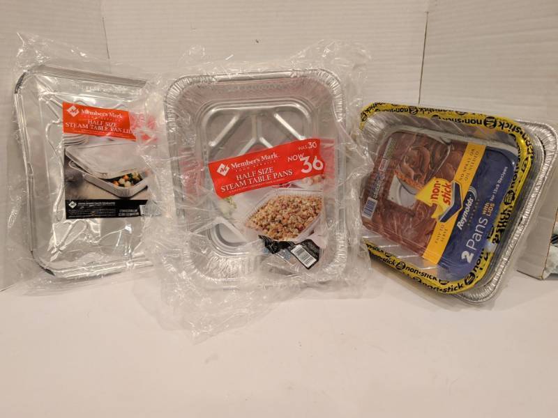lot 2203 image: Members Mark Half Size Steam Table Pans, Pan Lids and Reynolds Non-Stick Pans Lot