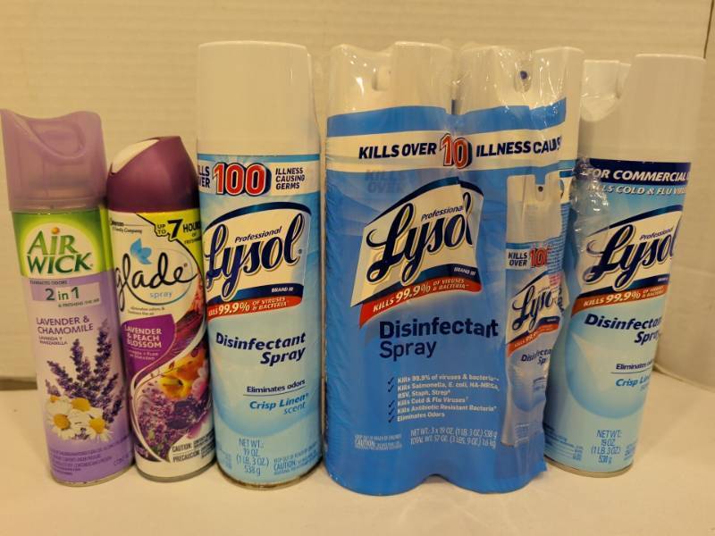 lot 2208 image: Lysol Disinfectant Spray Crisp Linen 19 oz Lot with Air Wick and Glade