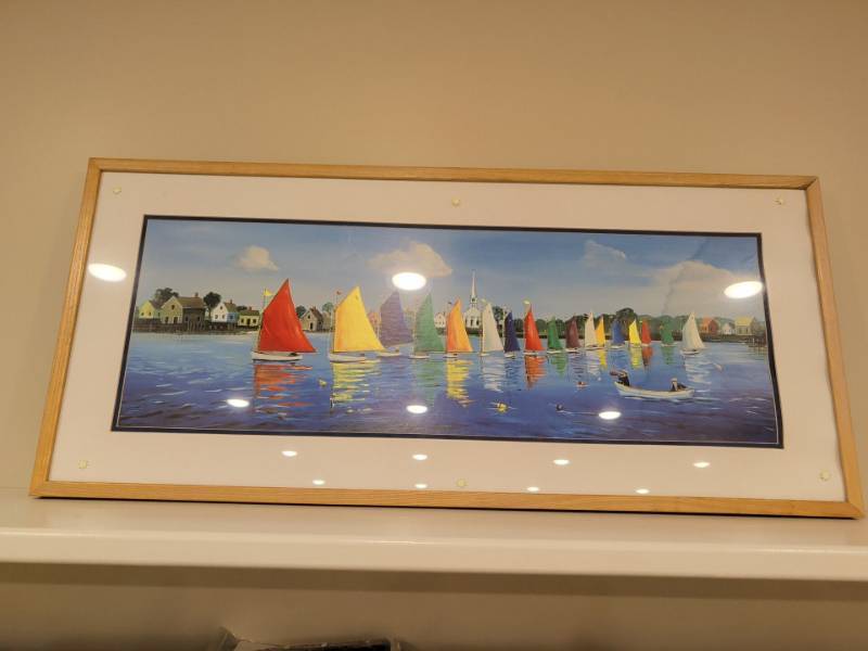 lot 2231 image: Framed sailboat Panoramic wall decor 18x39