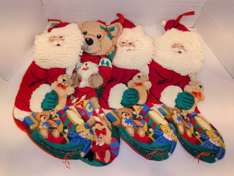 lot 2243 image: Christmas Stocking Lot of 4 Santa and Teddy Bear Designs