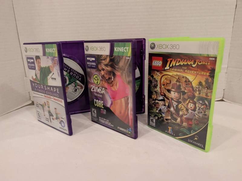 lot 2247 image: Xbox 360 Game Lot YourShape Evolved, Zumba Fitness Core, LEGO Indiana Jones